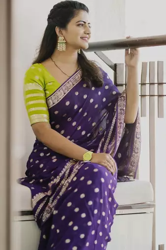 Purple Viscose Georgette Weaving Jacquard Saree 