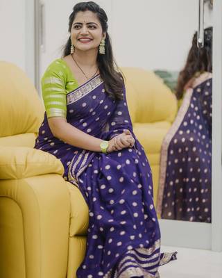 Purple Viscose Georgette Weaving Jacquard Saree  4