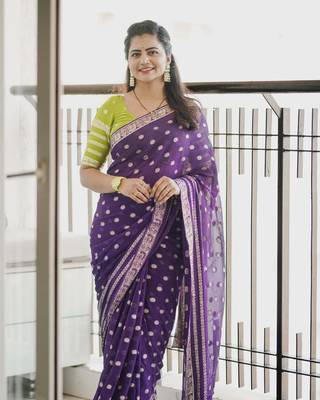 Purple Viscose Georgette Weaving Jacquard Saree  5