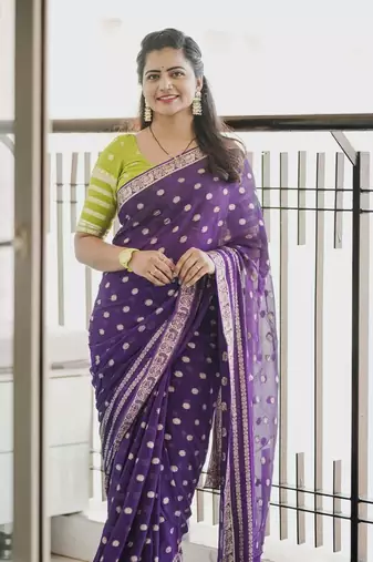Purple Viscose Georgette Weaving Jacquard Saree 