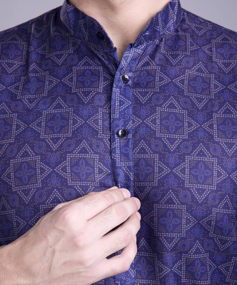 Iris Blue Cotton Printed Full Sleeve Kurta pajama for mens