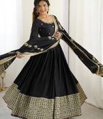 black chinon anarkali set with heavy border & dupatta set