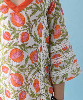 Orange cotton woven girls kurta & dhoti set 2