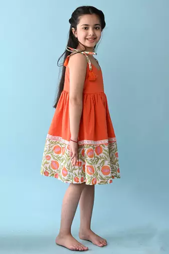 Orange cotton woven dress