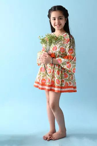 Multicolor floral printed cotton dress