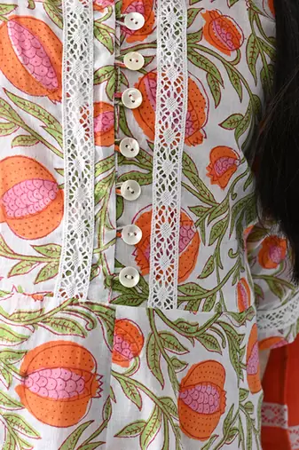 Orange cotton woven girls kurta & pant with dupatta