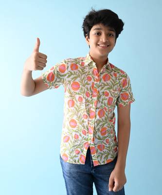 Multicolor woven cotton boys floral printed shirt 2