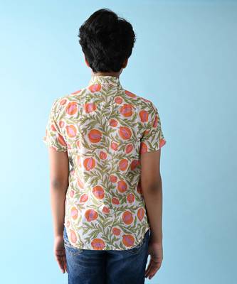 Multicolor woven cotton boys floral printed shirt 3