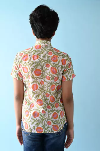 Multicolor woven cotton boys floral printed shirt
