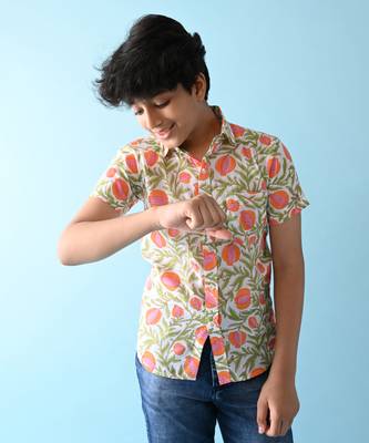 Multicolor woven cotton boys floral printed shirt 4