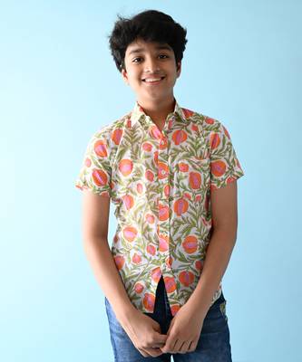 Multicolor woven cotton boys floral printed shirt 1