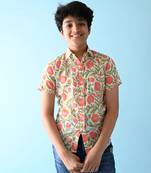 Multicolor woven cotton boys floral printed shirt
