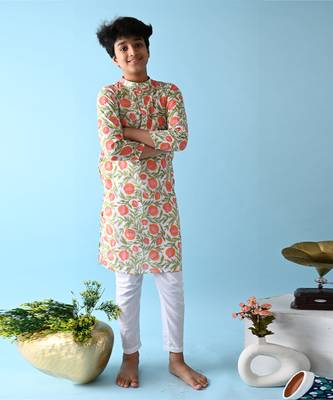 Multicolor cotton woven boys kurta pyjama 1