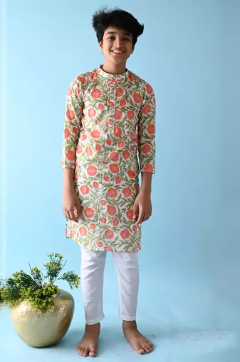 Multicolor cotton woven boys kurta pyjama
