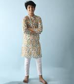Green cotton woven boys kurta pyjama