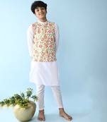 Multicolor woven cotton boys kurta pajama with vest