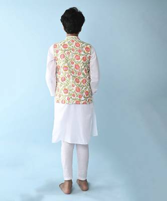 Multicolor woven cotton boys kurta pajama with vest 3