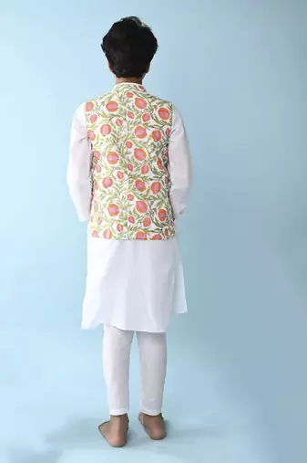 Multicolor woven cotton boys kurta pajama with vest