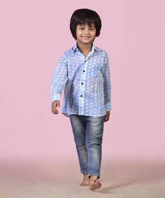 Blue cotton woven boys shirt 1