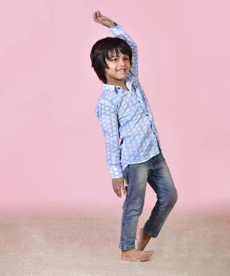 Blue cotton woven boys shirt 2