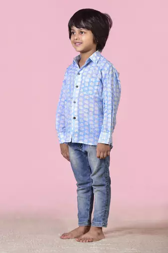 Blue cotton woven boys shirt