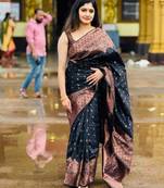 Black silk blend saree with blouse