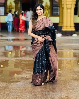 Black silk blend saree with blouse 2