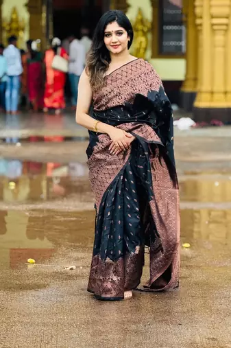 Black silk blend saree with blouse