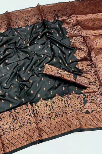 Black silk blend saree with blouse
