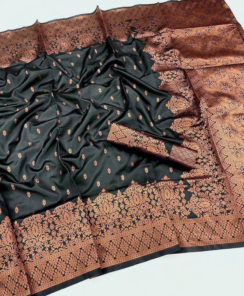 Black silk blend saree with blouse