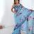 Blue printed chinon saree with border