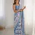 Blue printed chinon saree with border