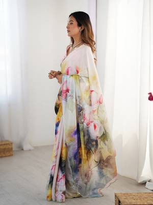 Multi printed chinon saree with border 4