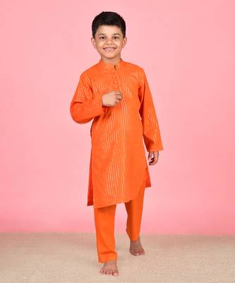 Orange cotton woven boys kurta pyjama 1