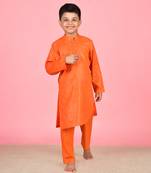 Orange cotton woven boys kurta pyjama