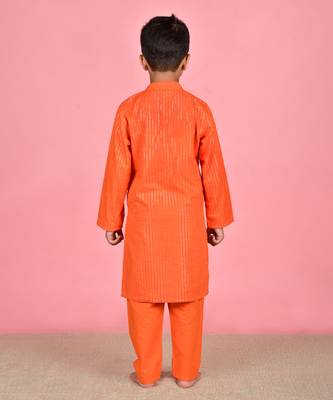 Orange cotton woven boys kurta pyjama 3
