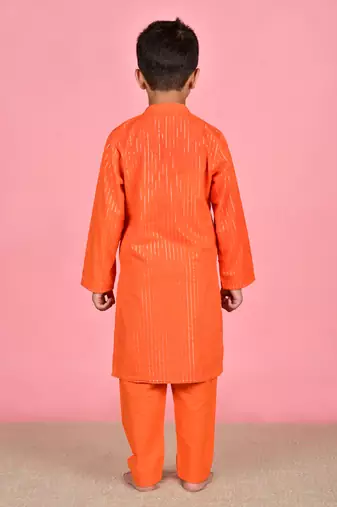 Orange cotton woven boys kurta pyjama