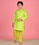 Green cotton woven boys kurta pyjama
