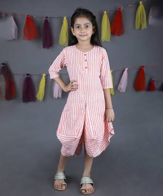 Peach cotton woven dress for girls 1
