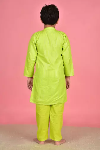 Green cotton woven boys kurta pyjama