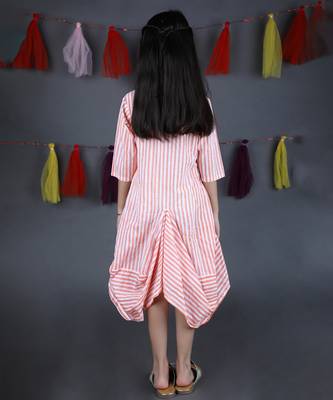 Peach cotton woven dress for girls 2