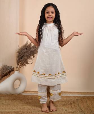 Ivory cotton woven kurta paired with palazzo 1