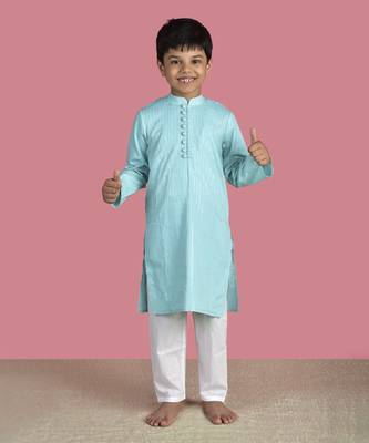 Blue cotton woven boys kurta pyjama 1