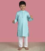 Blue cotton woven boys kurta pyjama