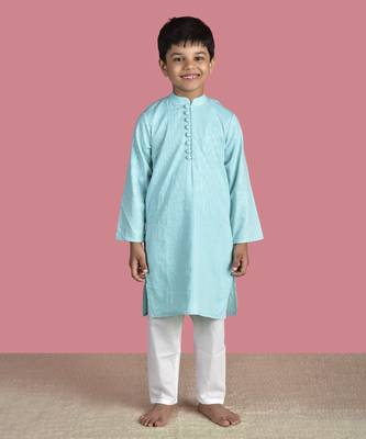 Blue cotton woven boys kurta pyjama 2