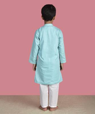 Blue cotton woven boys kurta pyjama 3