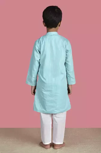 Blue cotton woven boys kurta pyjama