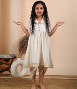 Ivory cotton woven kurta paired with dhoti