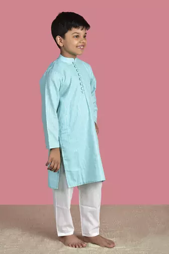 Blue cotton woven boys kurta pyjama