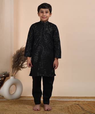 Black cotton woven boys kurta pyjama 1